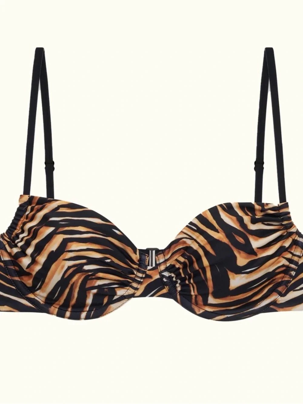 Underwire Tiger-Print Bikini Top in Black and Brown